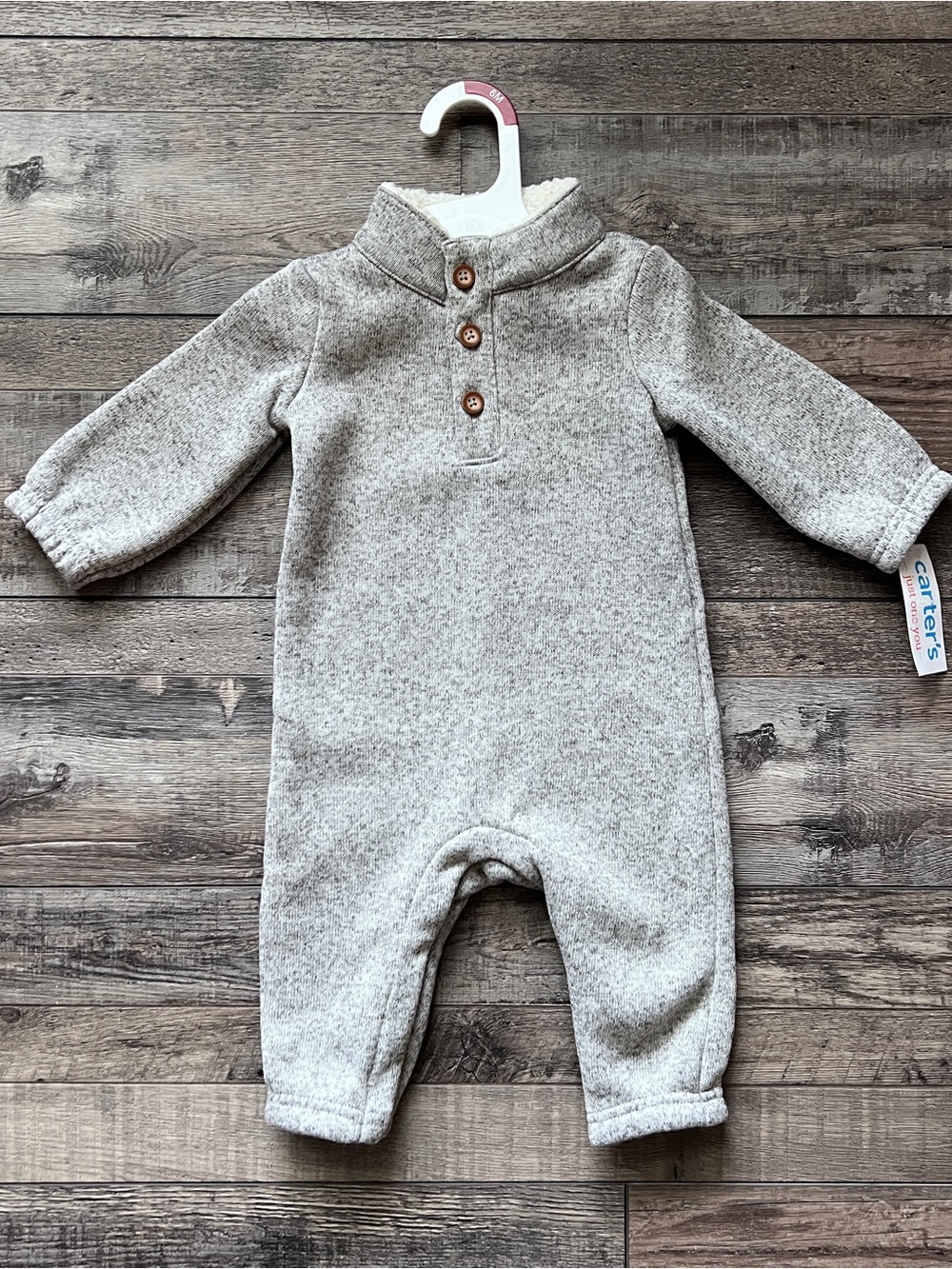 CARTER’S | Just One You | Heather Gray Sherpa-Lined Button Front One-Piece | 6M